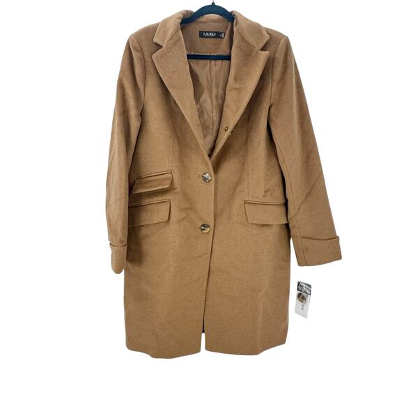 Lauren Ralph Lauren Wool Blend Three-Button Reefer Coat In Camel Size 12 NWT - Picture 7 of 12